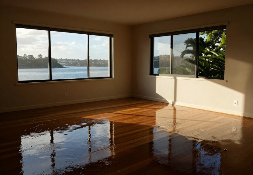 Flooded living room in a Kenthurst home before restoration